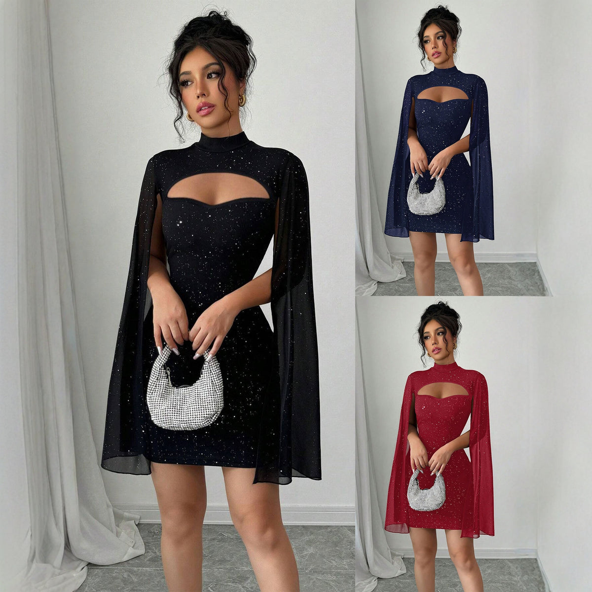 Ribbed Cape Bodycon Mini Dress – main view