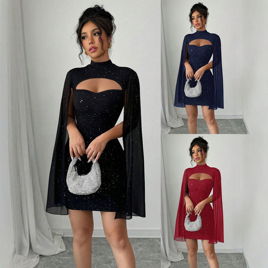 Ribbed Cape Bodycon Mini Dress – main view