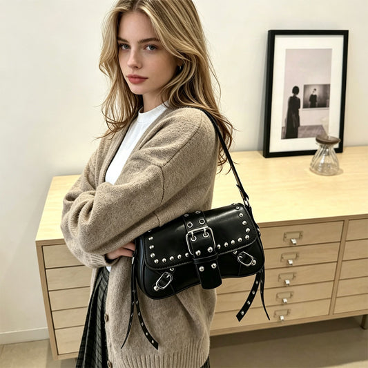 Studded Faux Leather Underarm Bag – main view | My Dressing Room