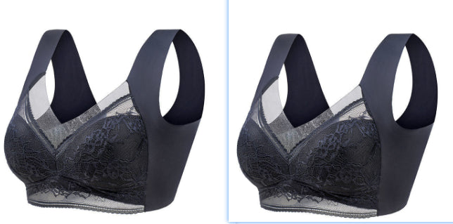 Lace Wirefree Padded Bra in a dark shade, front and back views