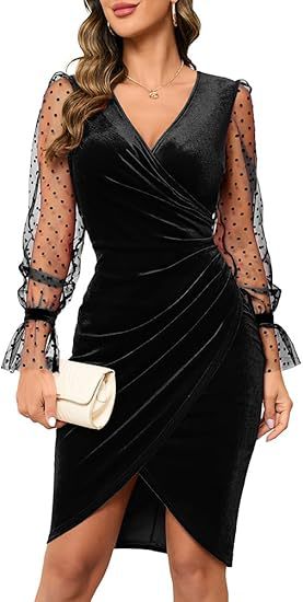 Lace Velvet Bodycon Sheath Dress in Black – view 3 of 7