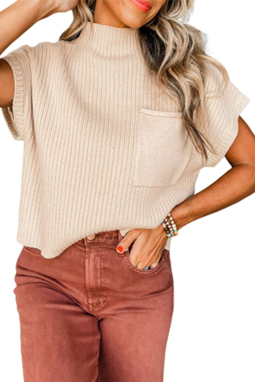 Short-Sleeve Half Turtleneck Sweater - view 6