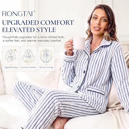 Ribbed Plush Fleece Button-Down Pajama Set - view 5
