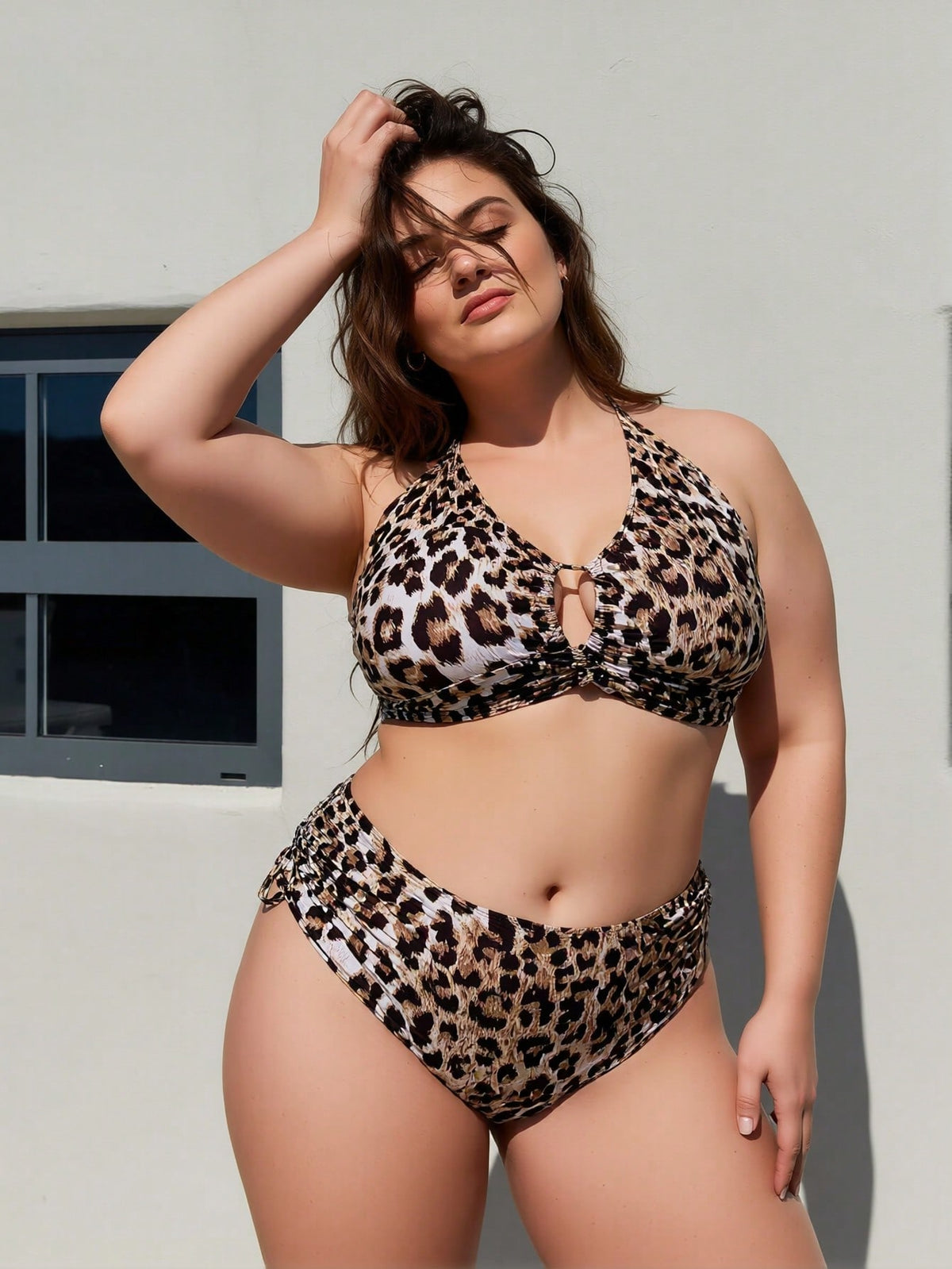 Plus Size Leopard Halter High-Waist Bikini Set - view 3