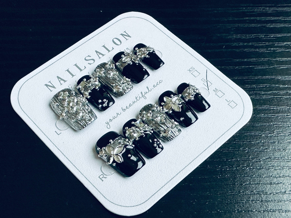 Black & White Textured Press-On Nails (10 pcs) - view 4