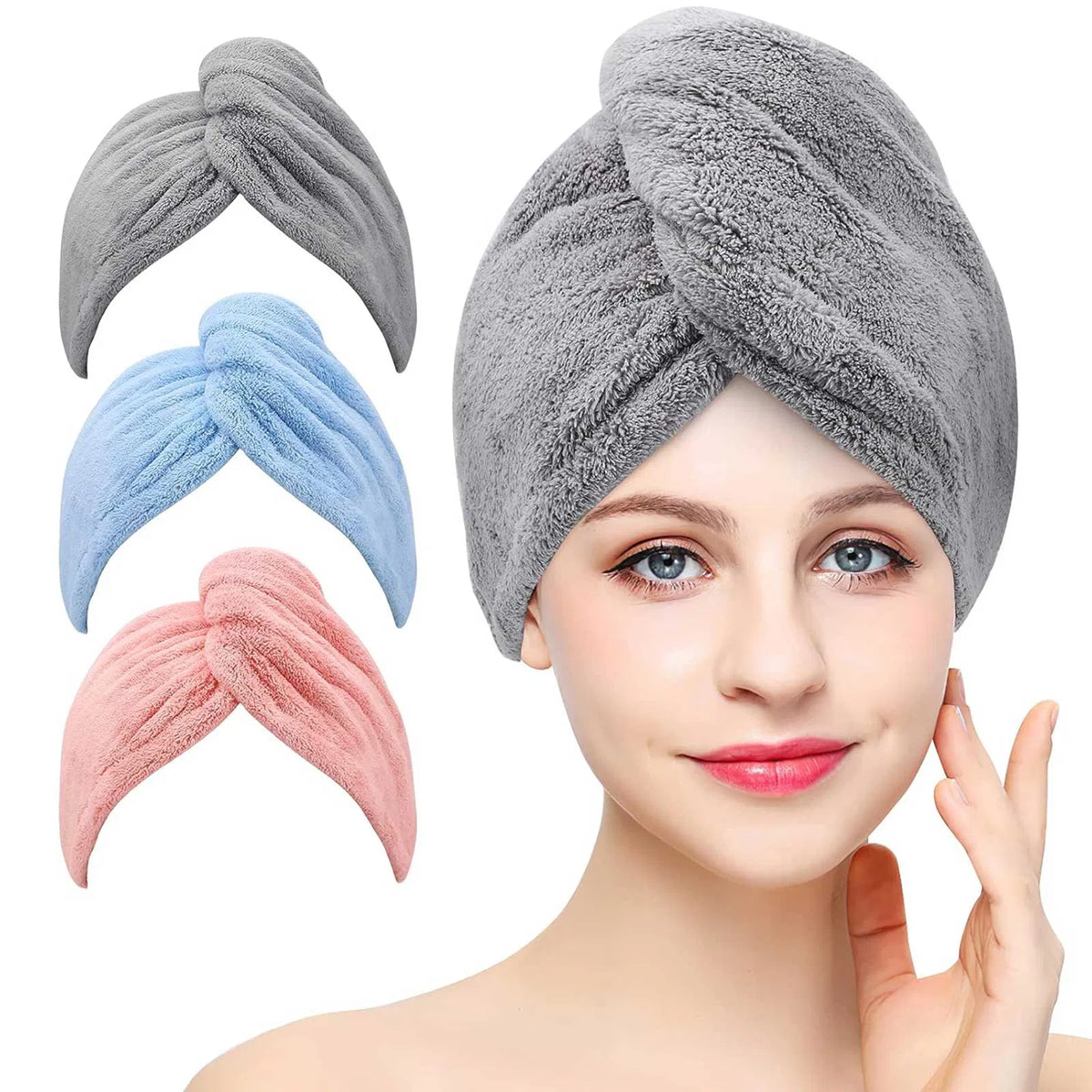 Microfiber Hair Towel Wrap 3-Pack, multicolour – main view | My Dressing Room