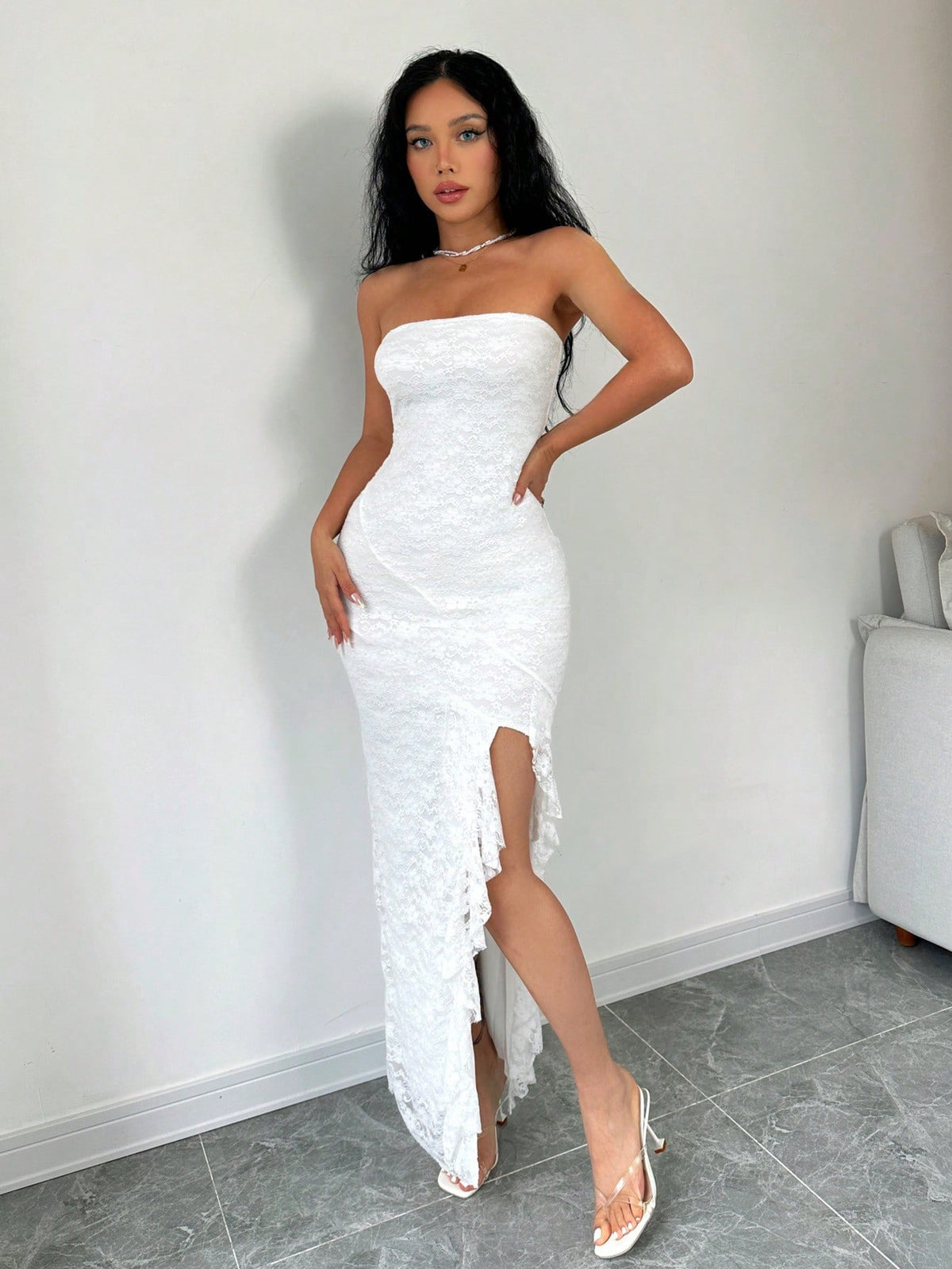 Strapless Slit Mini Dress in White – view 6 of 6