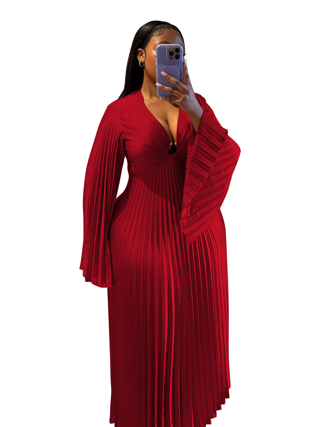 Plus-Size Long Sleeve Maxi Dress in Red – view 2 of 6