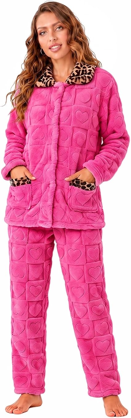 Leopard Plush Fleece Button-Down Pajama Set - view 2