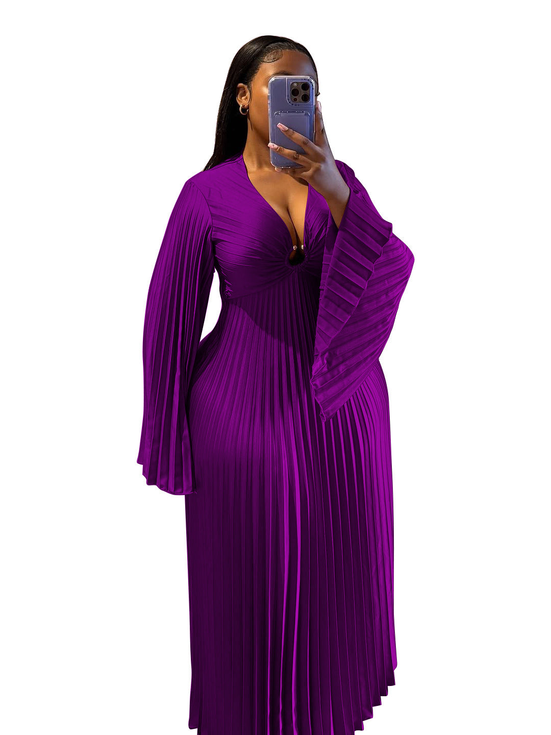 Plus-Size Long Sleeve Maxi Dress in Purple – view 4 of 6