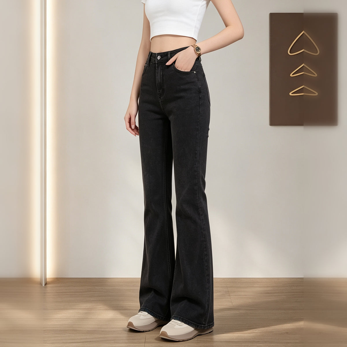 Black High-Waist Stretch Flare Jeans - view 1