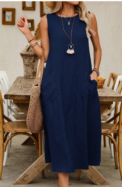 Elegant Sleeveless Dress in DarkBlue – main view