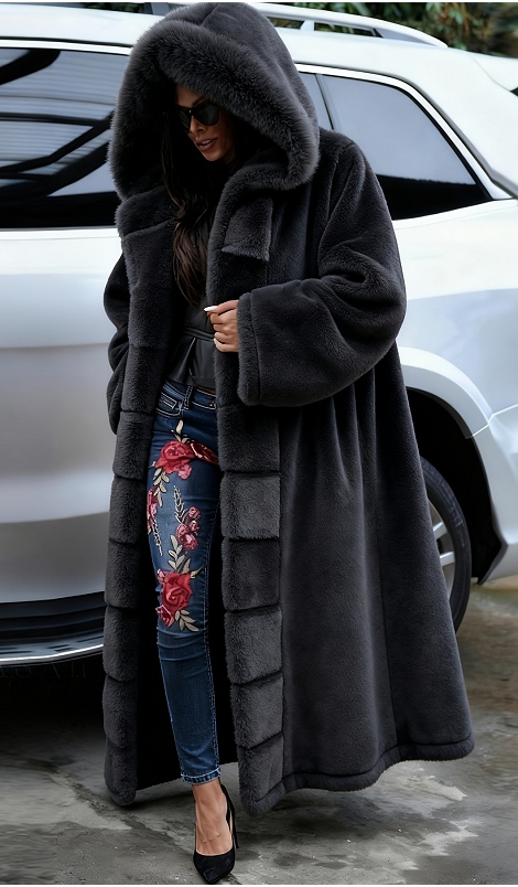 Long Hooded Faux Fur Coat - view 2