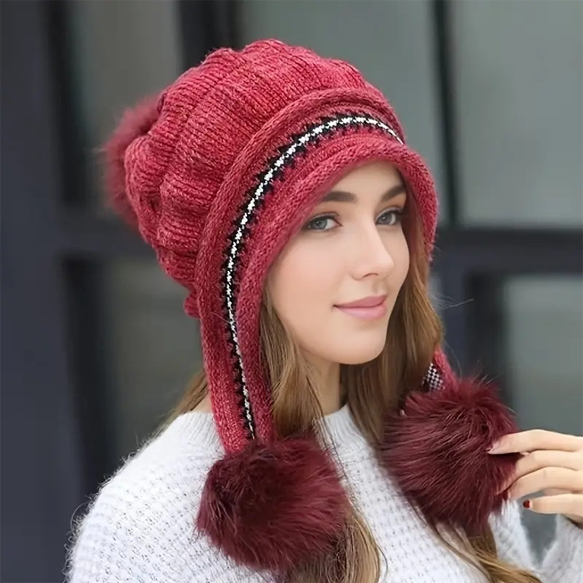 Cozy Fleece-Feel Ear-Flap Pom-Pom Beanie – view 3 of 27 | My Dressing Room