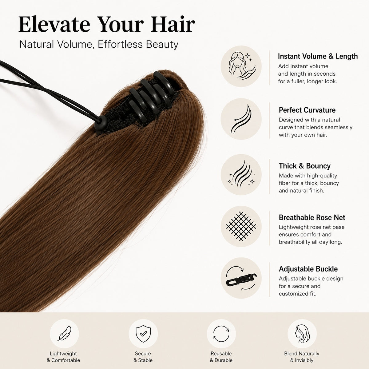 Straight Drawstring Ponytail Extension, Ombre Brown – view 2 of 8 | My Dressing Room