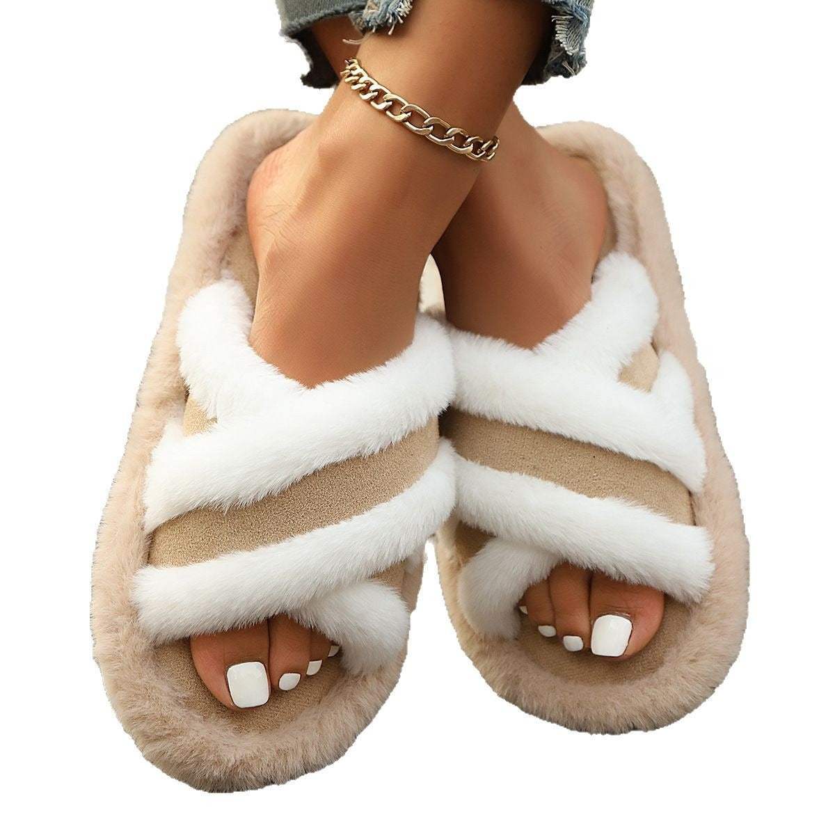 Fluffy Cross-Strap Platform Slippers - view 6