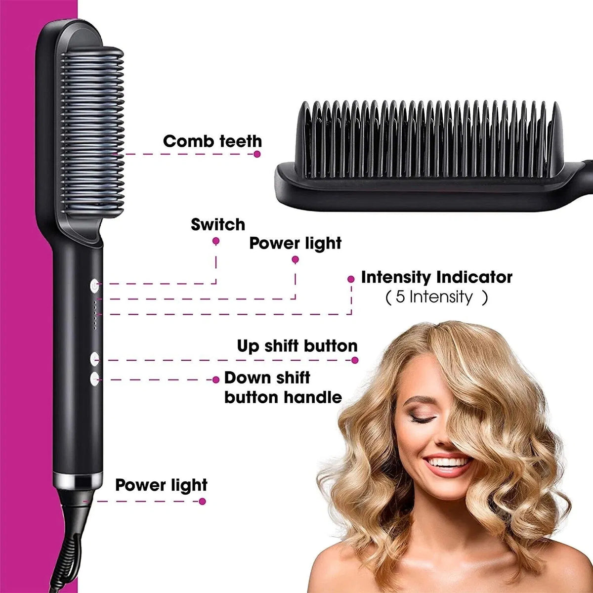 Heated Hair Straightener Brush, Adjustable Heat – view 4 of 9 | My Dressing Room