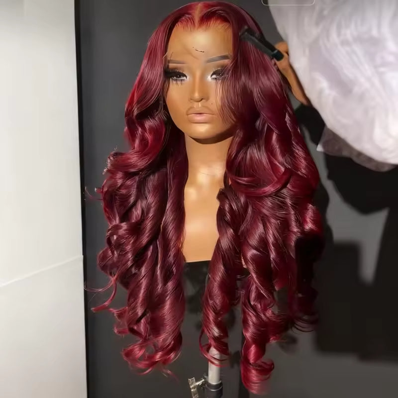 99J Burgundy Body Wave HD Lace Front Wig – front view