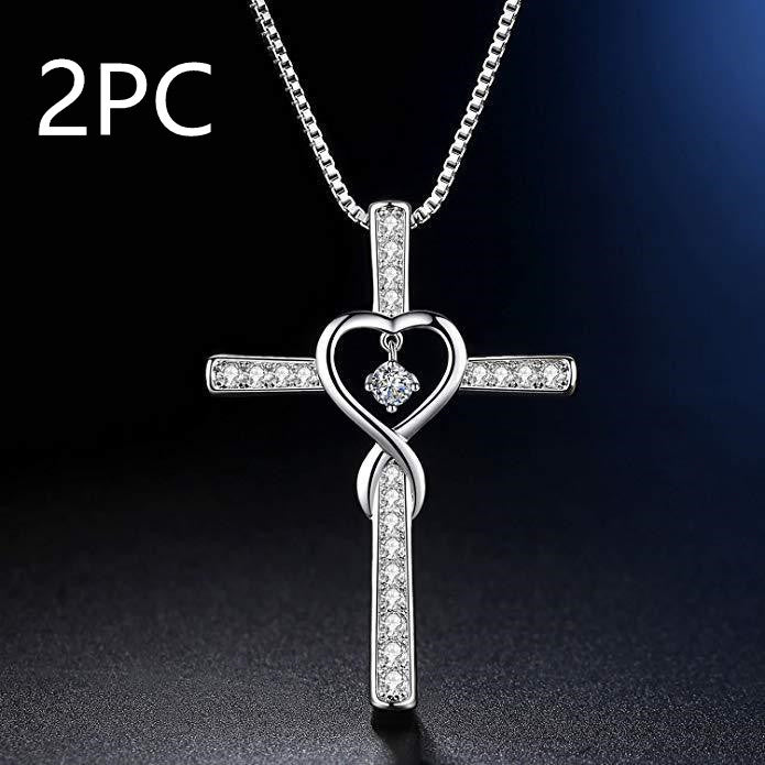 Infinity Love God We Trust Christian Cross Birthstone Crystal Pendant Necklace Colour Gems Zircon Heart Necklace Women Jewelry – view 7 of 10 | My Dressing Room