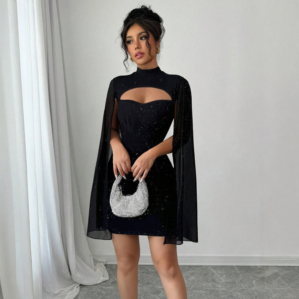 Ribbed Cape Bodycon Mini Dress – view 3 of 10