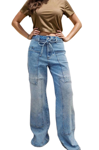 High-Waist Wide-Leg Denim Cargo Jeans - view 5