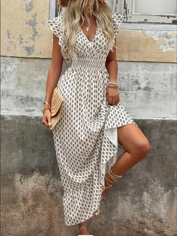 Sleeveless Ruched Beach Midi Dress in Beige – view 2 of 6