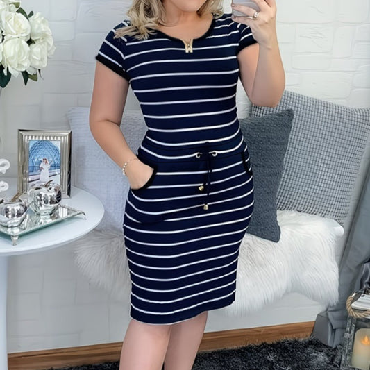 Striped Drawstring Bodycon Mini Dress in Stripe – main view