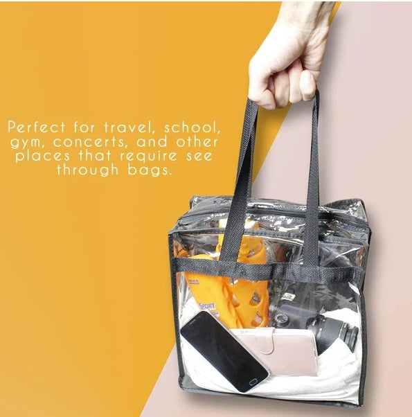 2x Clear PVC Tote Bag Women Large Transparent Handbag Zip Purse Stadium Security – view 3 of 5 | My Dressing Room