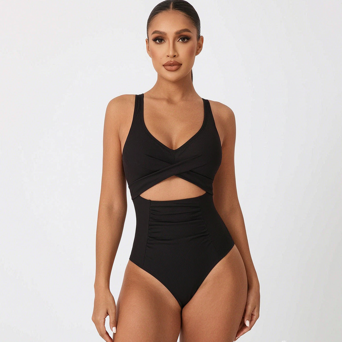 Ribbed Cross-Wrap Cutout One-Piece Swimsuit - view 2