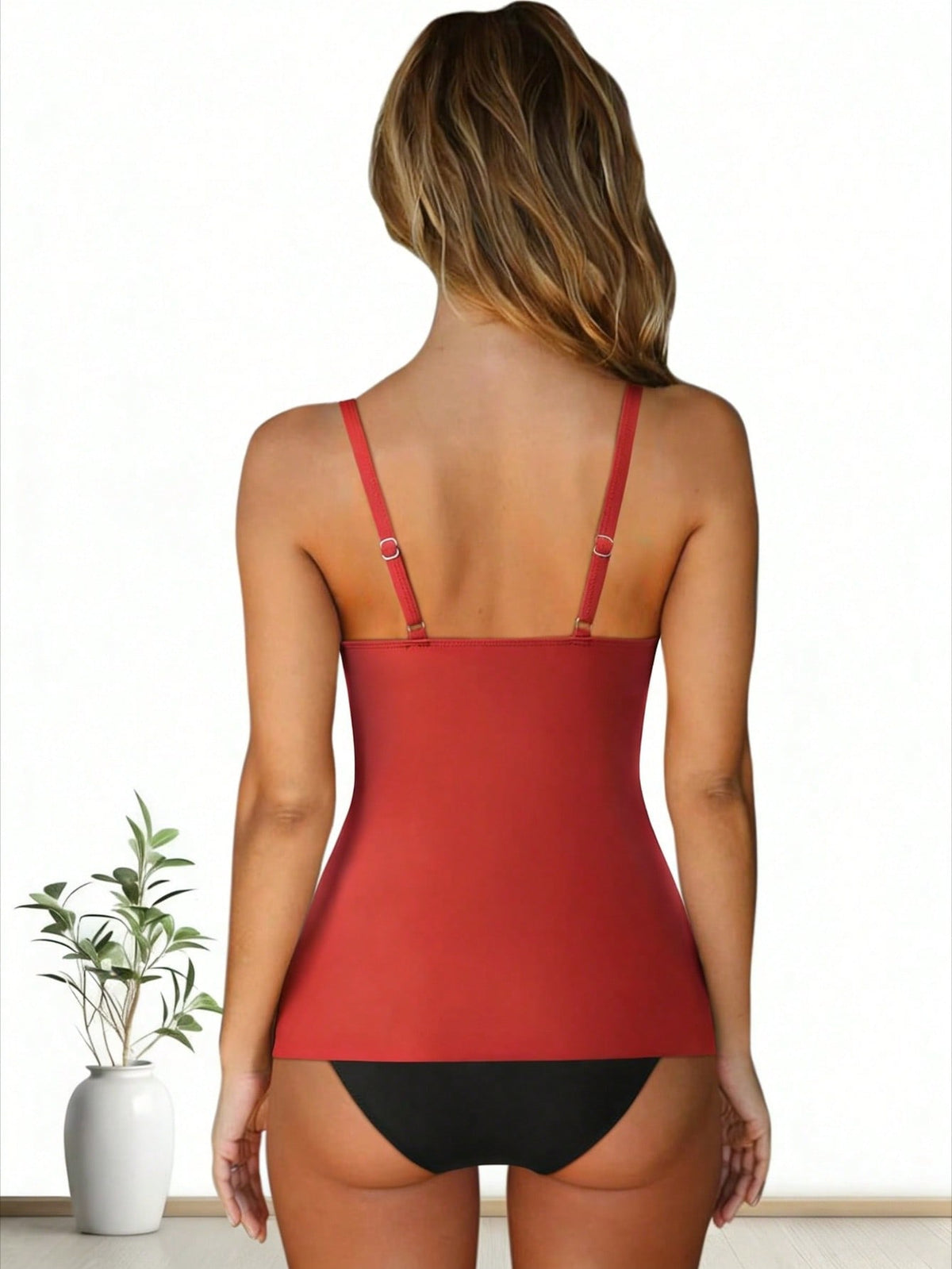 Red Twist-Front Flared Tankini Set - view 1