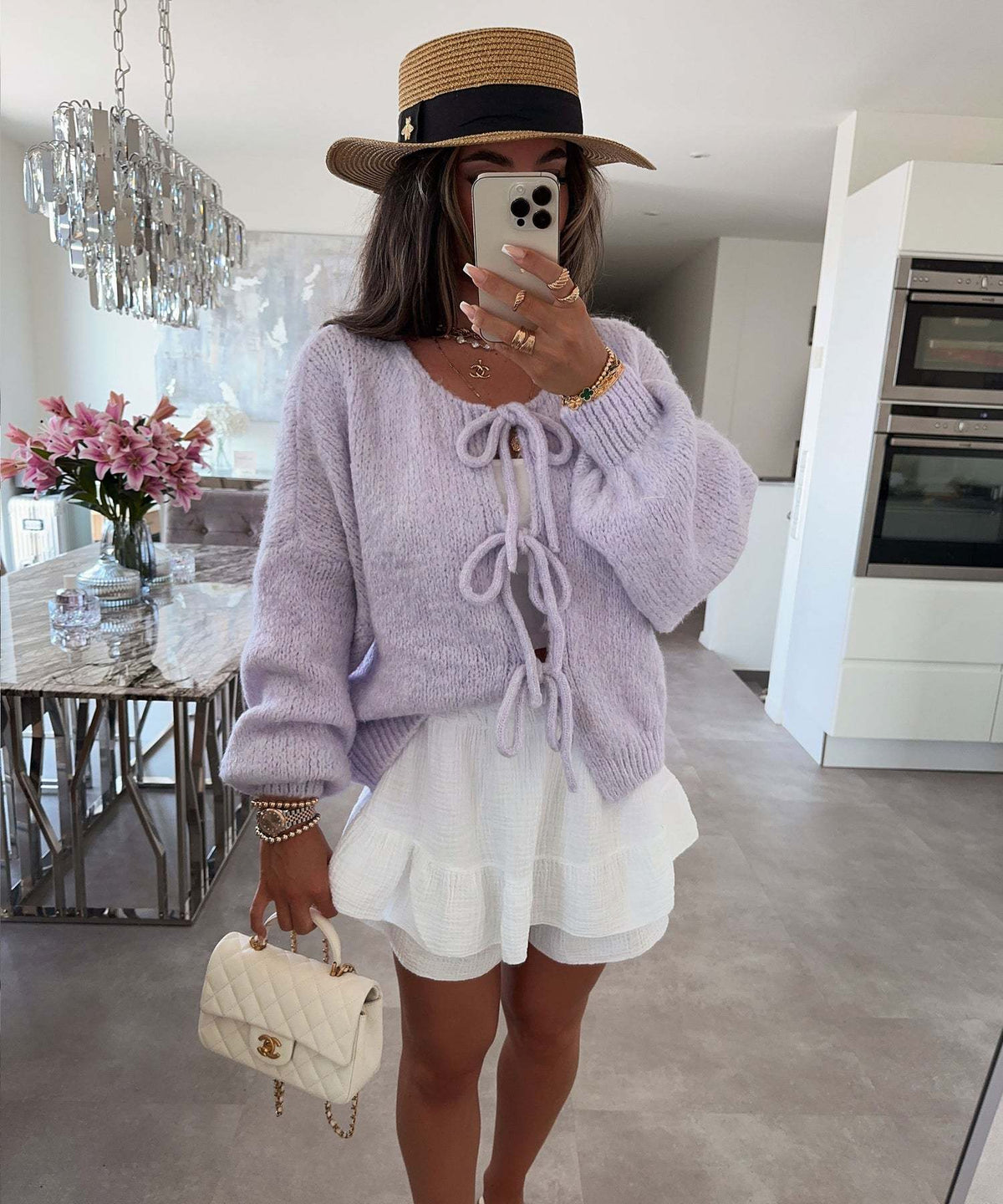 Bow Lace-Up Hollow-Out Knit Cardigan – view 8 of 10 | My Dressing Room