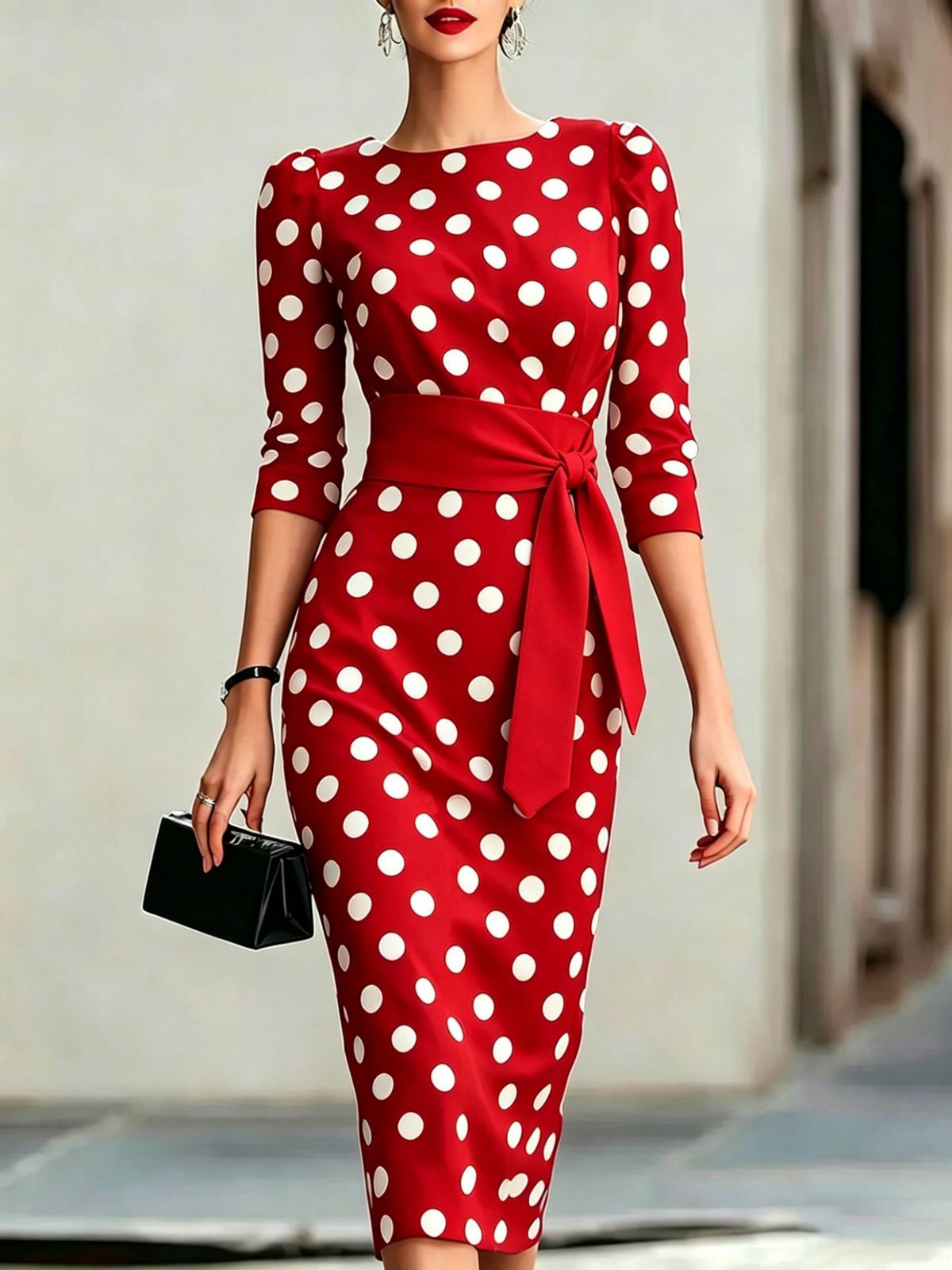 Polka Dot Belted Midi Dress – view 8 of 12 | My Dressing Room