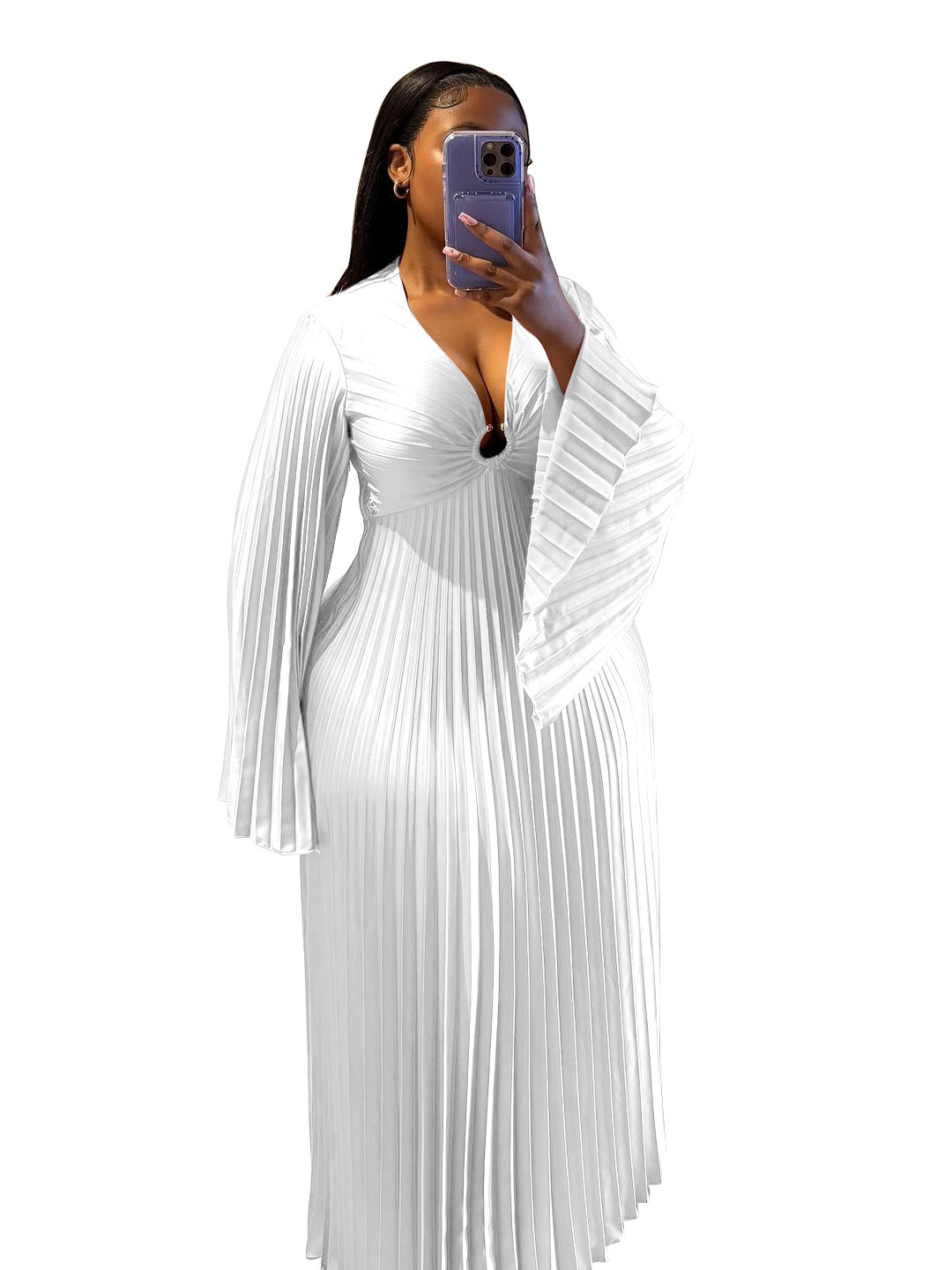 Plus-Size Long Sleeve Maxi Dress in White – view 5 of 6