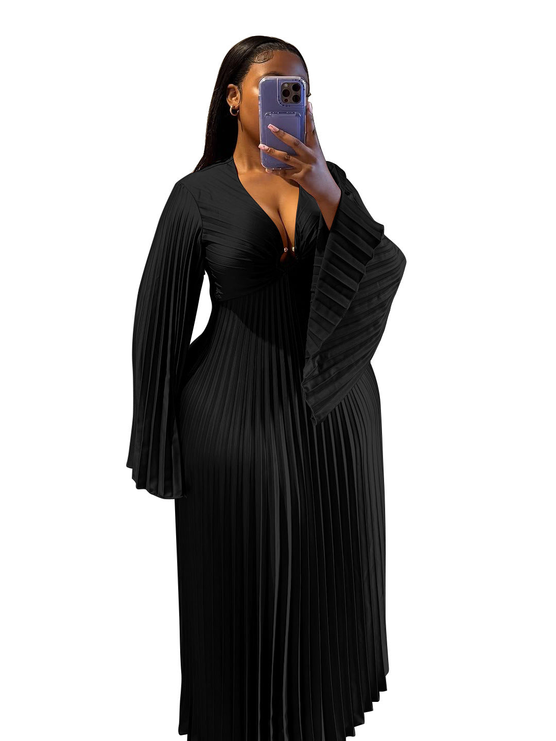 Plus-Size Long Sleeve Maxi Dress in Black – view 3 of 6