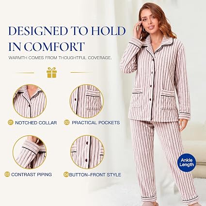Ribbed Plush Fleece Button-Down Pajama Set - view 4