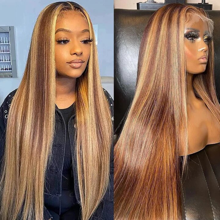 P4/27 Highlight Straight Lace Front Wig – front view