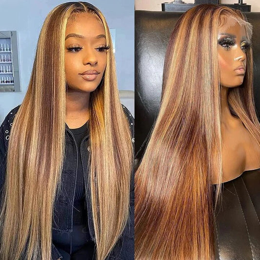 P4/27 Highlight Straight Lace Front Wig – front view