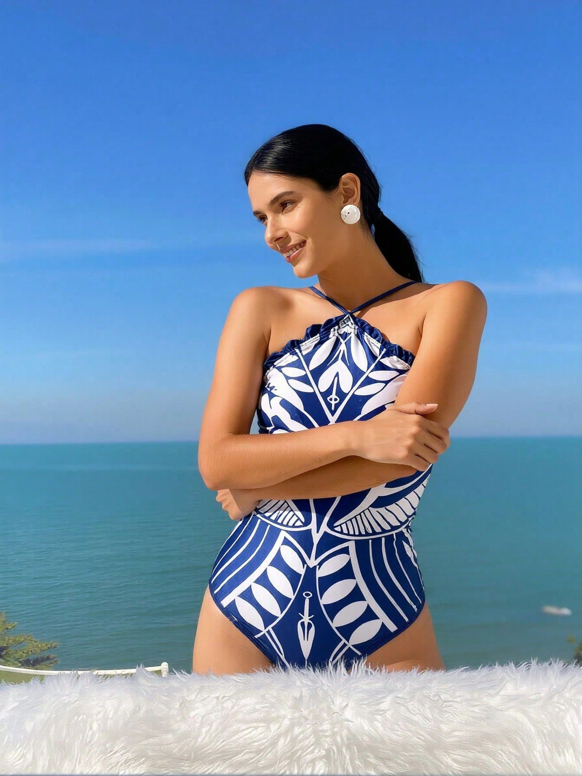 Blue Print Halter One-Piece Swimsuit - view 2