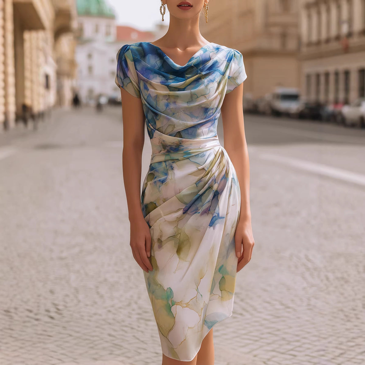 Printed Short-Sleeve Bodycon Dress – view 9 of 11