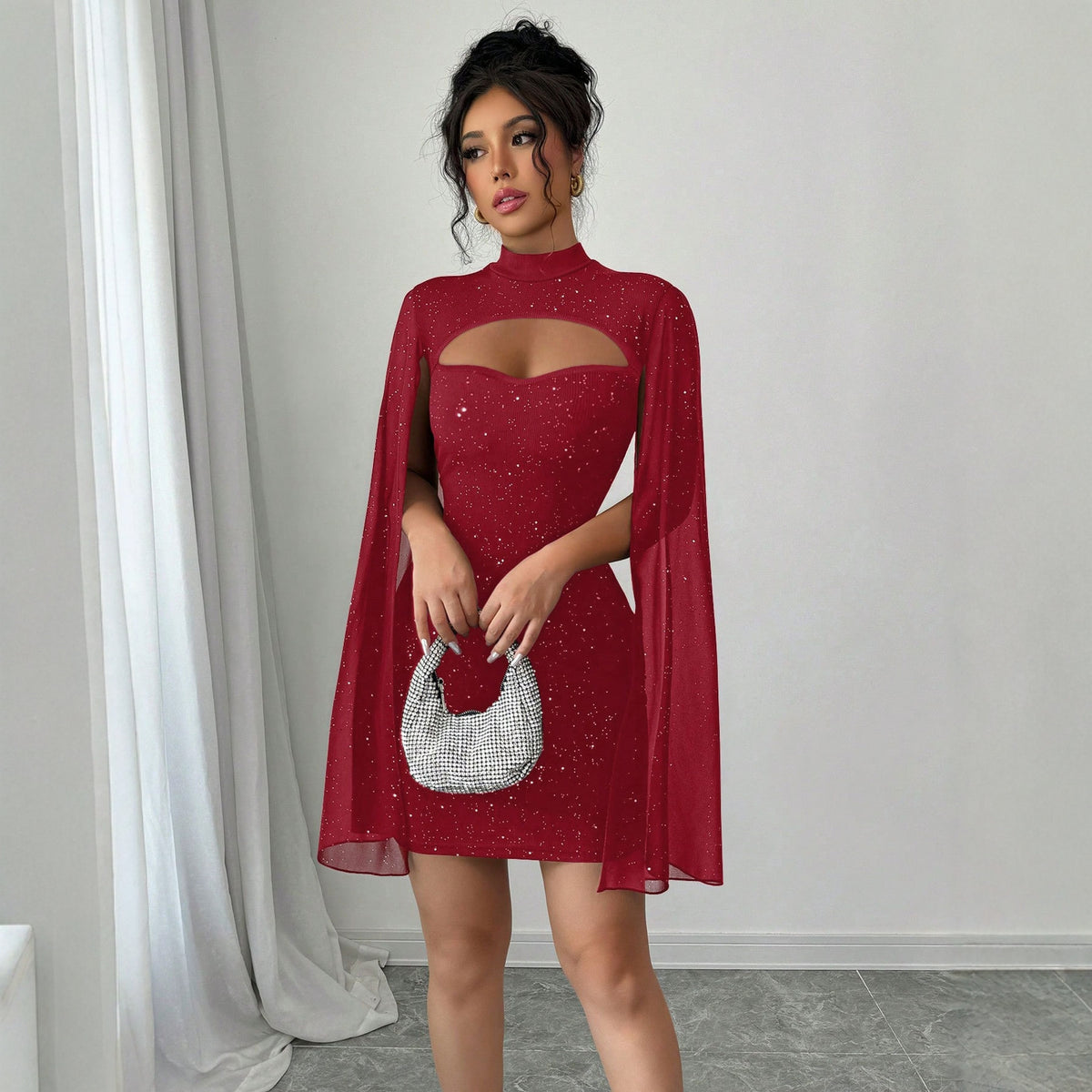 Ribbed Cape Bodycon Mini Dress – view 6 of 10