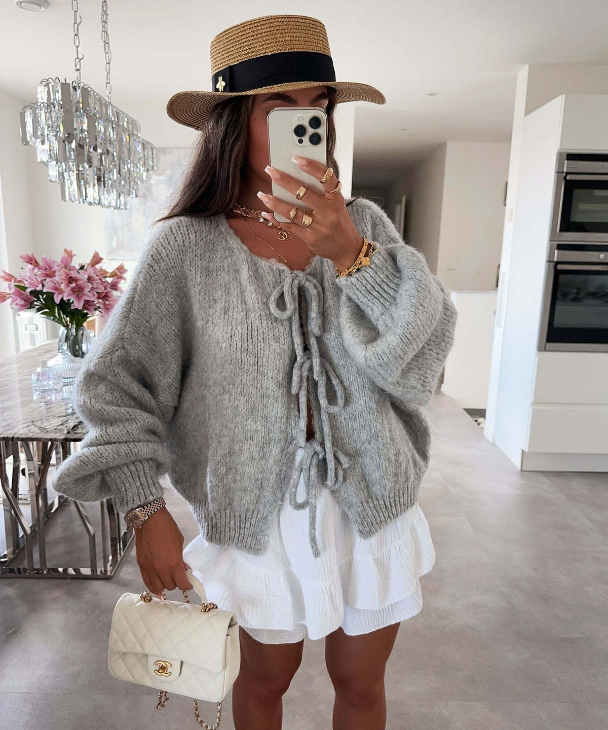 Bow Lace-Up Hollow-Out Knit Cardigan – view 2 of 10 | My Dressing Room