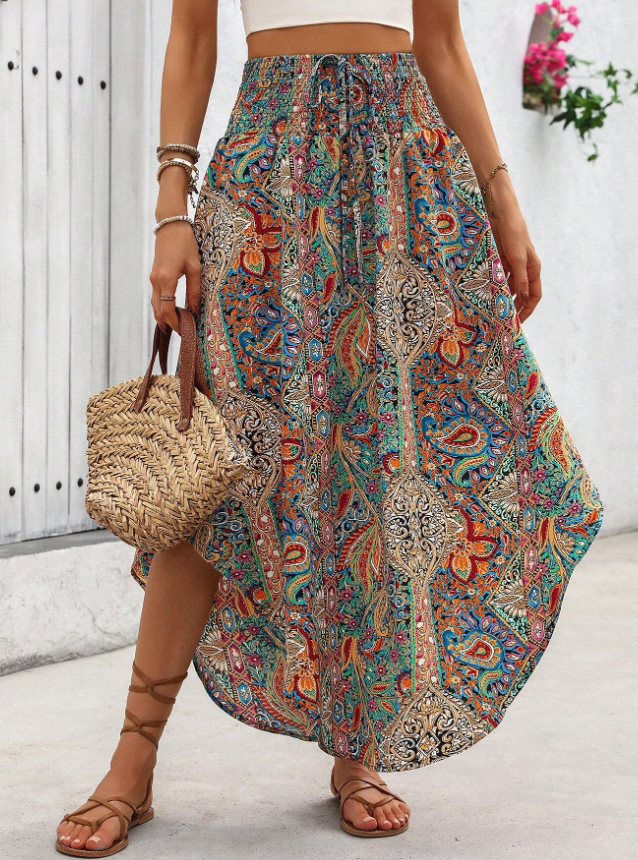 Boho Asymmetric Print Maxi Skirt - view 4