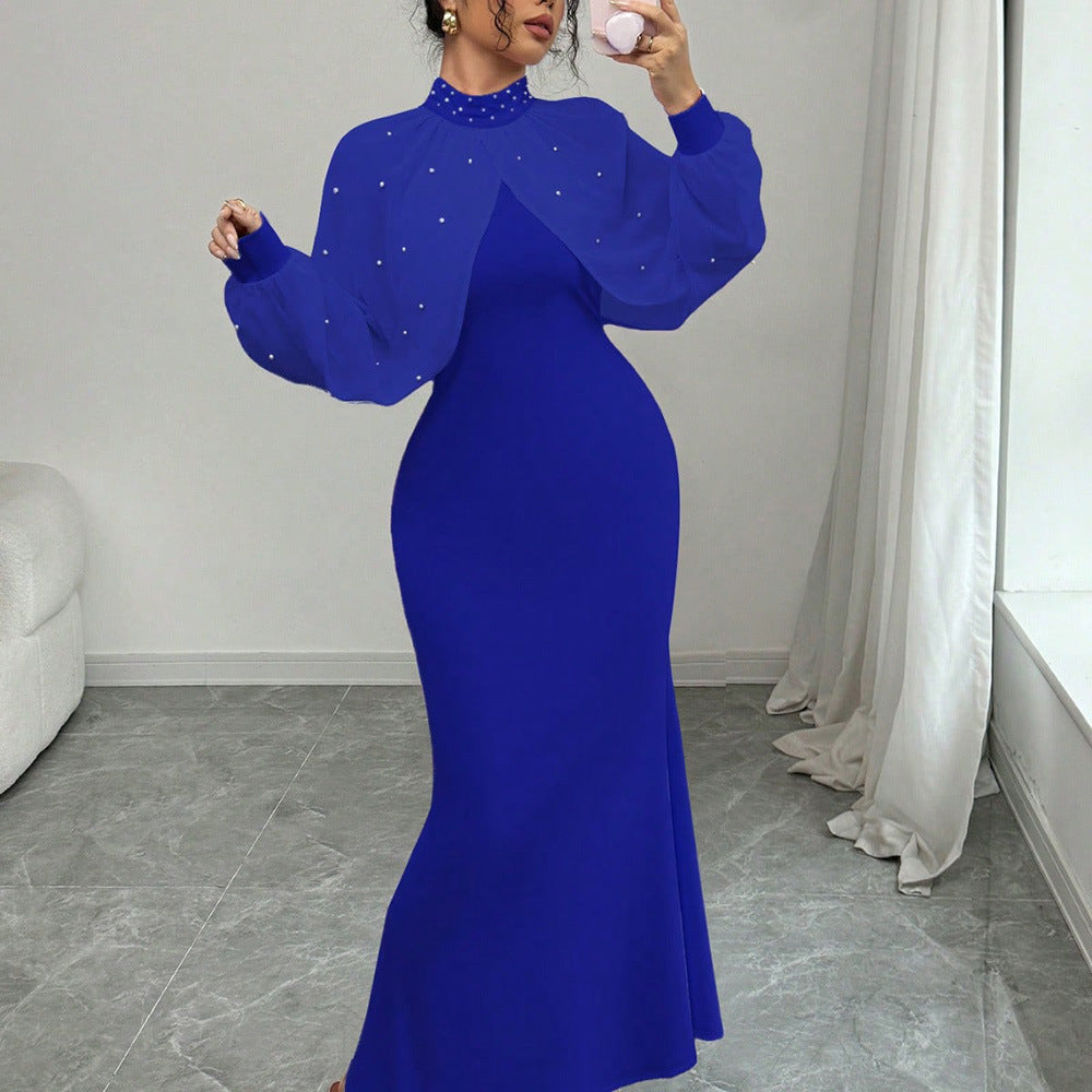 Solid Patchwork Long Sleeve Bodycon Dress in Sapphire Blue – view 5 of 16