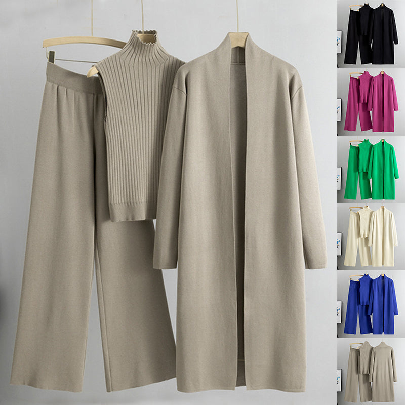 3-Piece Knit Vest, Cardigan & Pants Set – main view | My Dressing Room