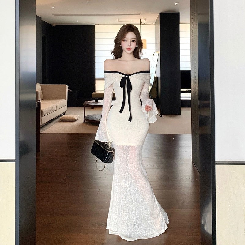 Off-Shoulder Flared Sleeve Bodycon Dress – main view