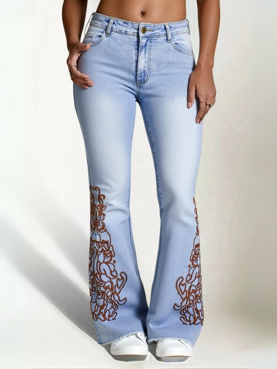 Floral Embroidered Light-Wash Flare Jeans - view 3