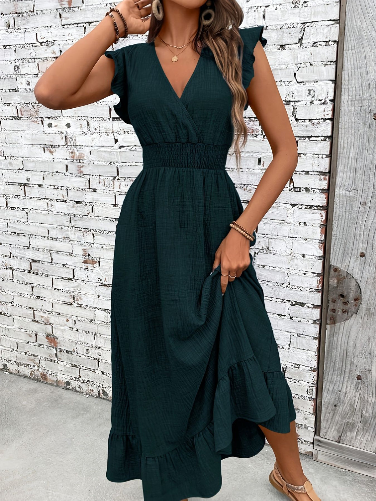 Sleeveless Ruched Beach Midi Dress in Black – view 5 of 6