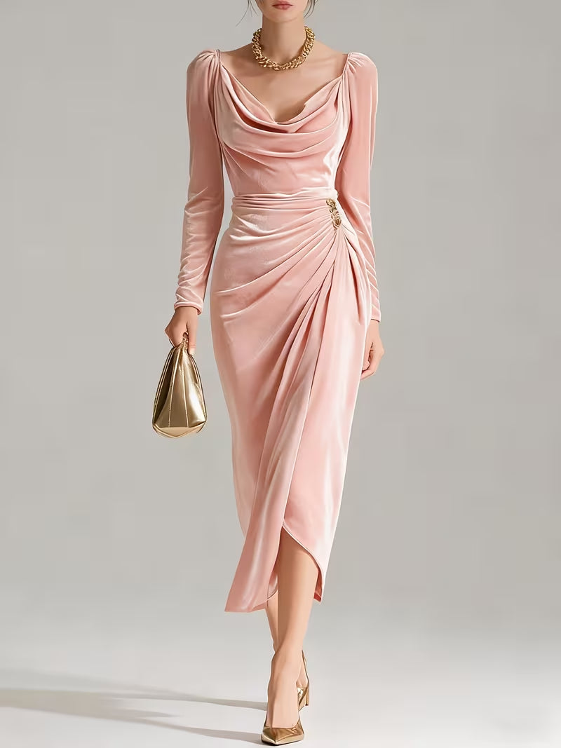 Long-Sleeve Velvet Slit Maxi Dress - view 1
