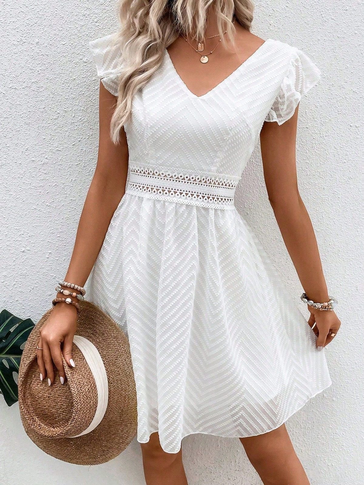 Lace Flounced Midi Dress in White – view 3 of 8