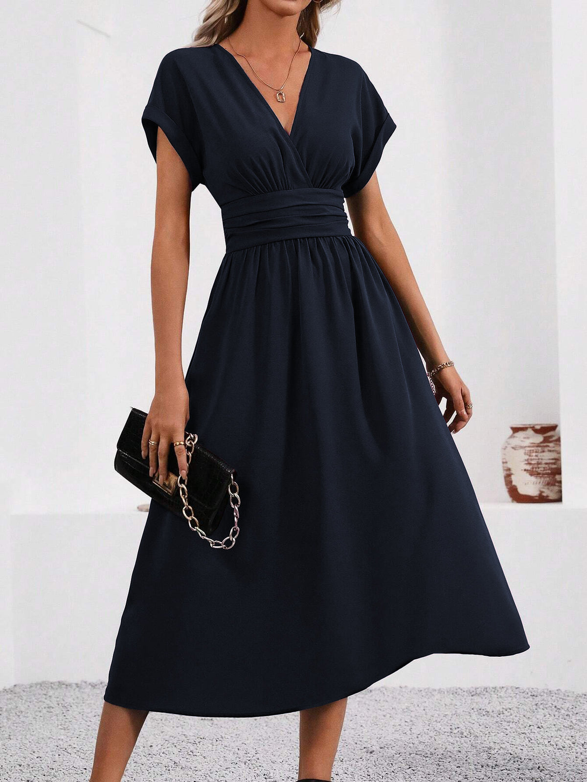 Batwing Sleeve Maxi Dress in Navy Blue – view 7 of 10